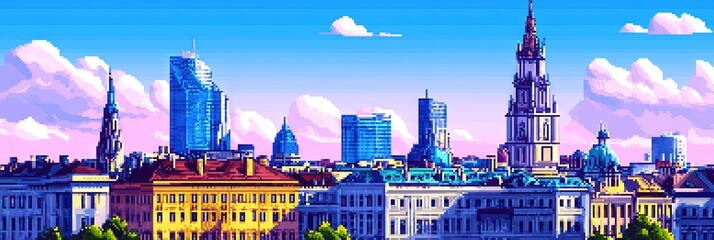 16-bit pixel art vienna austria downtown skyline 