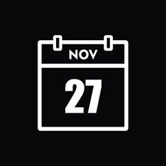 calender icon, 27 november icon with black background