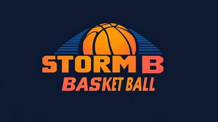 Bold basketball logo, orange ball, navy background