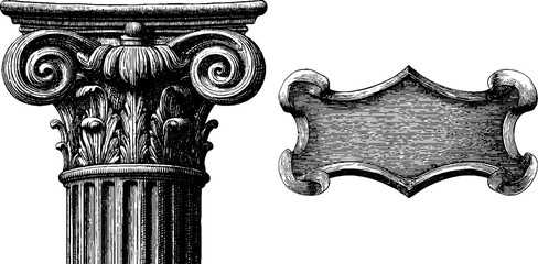 Obraz premium Ornate architectural column with vintage decorative plaque design