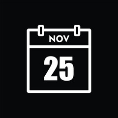 calender icon, 25 november icon with black background