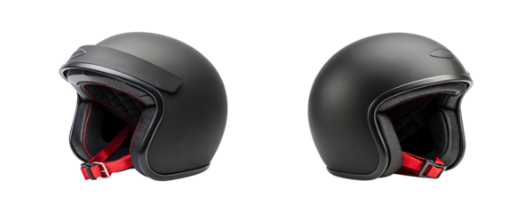 set of Matte black motorcycle helmet for safety riding on transparent background