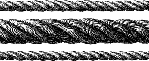 Engraved illustration of linen threads and rope set for design and decor themes
