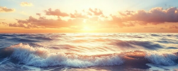 Fototapeta premium Serene ocean sunset with rolling waves.