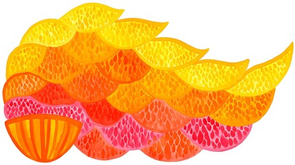 Abstract fiery orange and pink design element, resembling stylized flames or wings