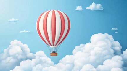 Fototapeta premium Hot Air Balloon Gliding Peacefully Through Clouds, Flat Vector Illustration