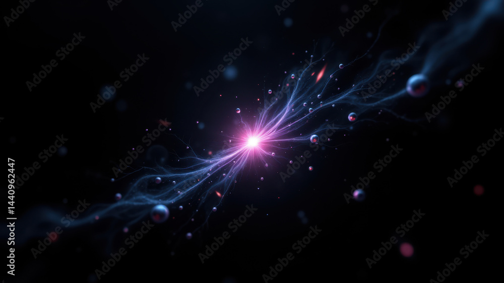Poster a colorful representation of an atomic explosion with vivid particles and sparks against a dark back