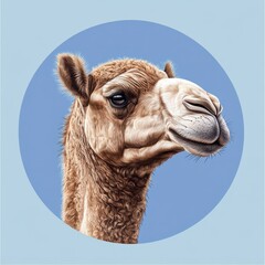 Obraz premium Camel portrait against a soft blue background displaying intricate details of its fur and features