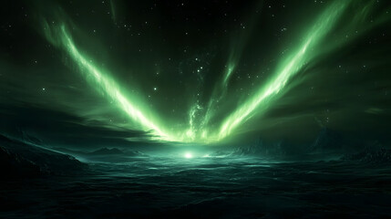 Fototapeta premium A breathtaking aurora dancing over a frozen exoplanet.