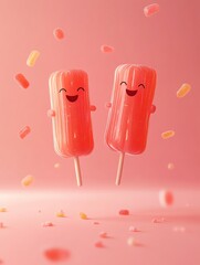 Colorful smiling popsicles with playful vibe. 3D soft pop