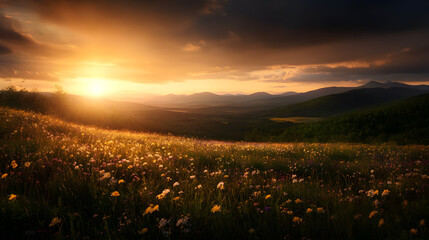 A breathtaking panorama of endless wildflower fields stretching towards the horizon.