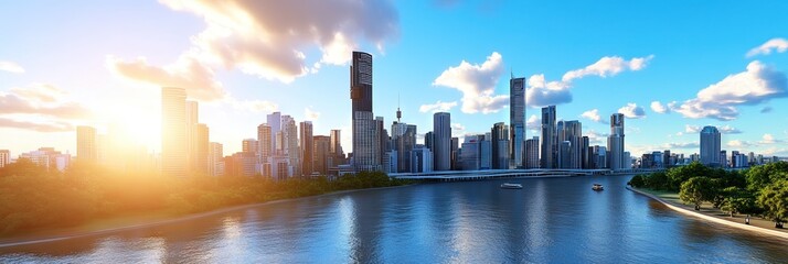Naklejka premium 3d animation brisbane downtown skyline 