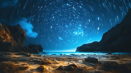 Naklejka premium Celestial Dance Over Coastal Cliffs: A Night Sky Symphony