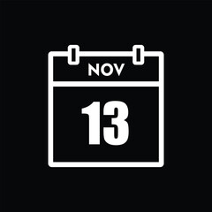 calender icon, 13 november icon with black background