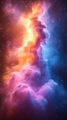 Colorful cosmic nebula with swirling gases in vibrant hues located in the depths of space