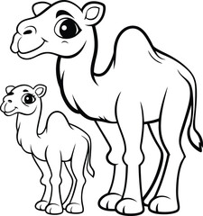 Parent and Baby Camel Outline Drawing for Coloring or Artwork


