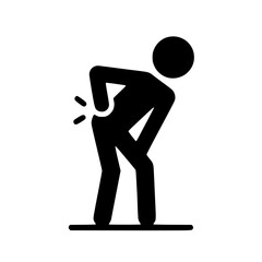 Stick Figure Man with Back Pain &ndash; Minimal Black Icon for Health and Medical Concepts