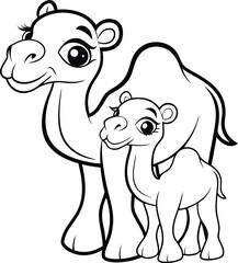 Parent and Baby Camel Outline Drawing for Coloring or Artwork

