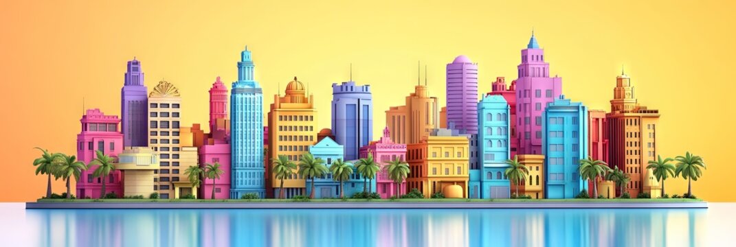3d vector havana cuba downtown skyline -