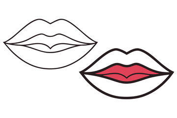 Lips Open Mouth Cartoon With Red Color Fill And Black Outline Art
