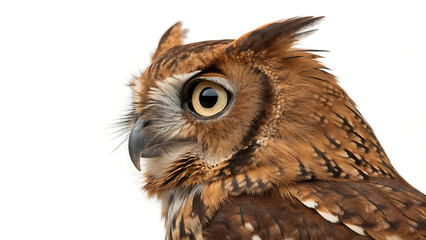 Fototapeta premium Tropical screech owl, Megascops choliba, looking at the camera, isolated on white