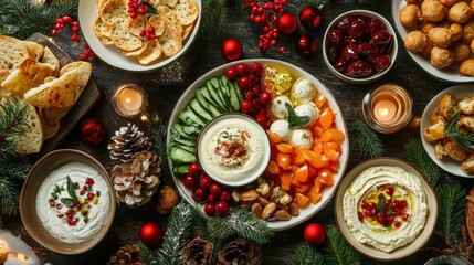Festive Christmas appetizer platter spread.
