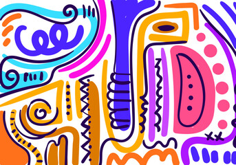 Colorful abstract illustration featuring dynamic tribal patterns