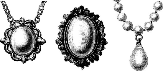 Intricate vintage brooch and pendant collection with engraved details