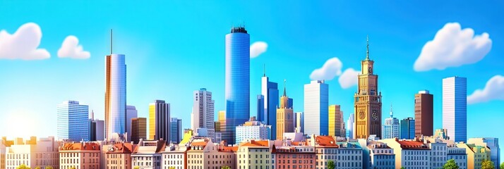 Obraz premium 3d vector warsaw poland downtown skyline