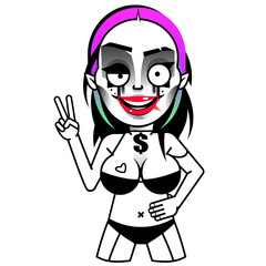 Vector sticker with green-haired gothic anime girl on a background.