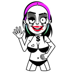 Vector sticker with green-haired gothic anime girl on a background.