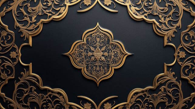 Ornate Vintage Wedding Invitation Card Design: Islamic Ornament, Luxury Gold Foil, and Customizable Text.