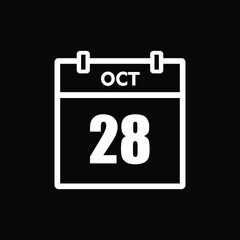 calender icon, 28 october icon with black background