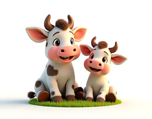 Fototapeta premium Cute Farm Animals Cow and Calf Whimsical Art for Family-Friendly Themes