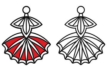 Two Stylized Parasols, Black Outline, One Red Detail on Transparent Background