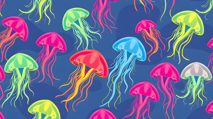 Pattern background of colorful jellyfish. Generative AI