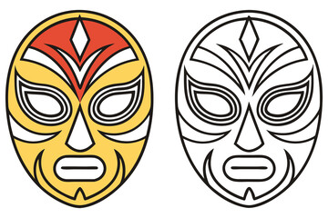 Colored and Outline Luchador Mask with Geometric Designs Isolated