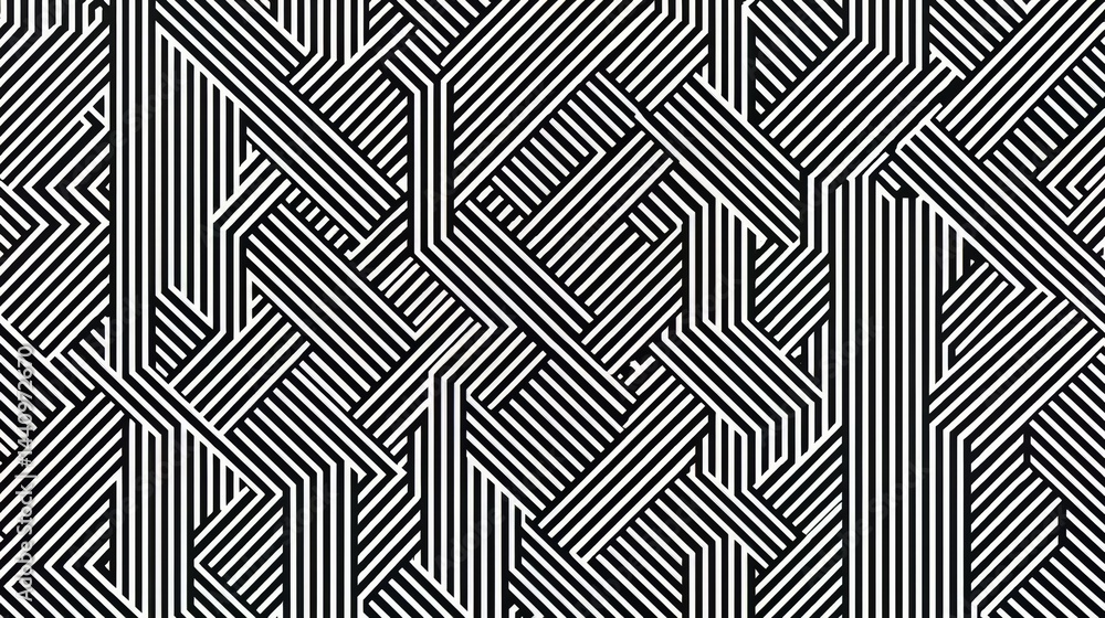 Poster Black and white image of a pattern of lines. The lines are very thin and are arranged in a way that creates a sense of movement. The image has a modern and minimalist feel to it