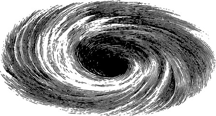 Engraved hurricane illustration with bold black lines for artistic design