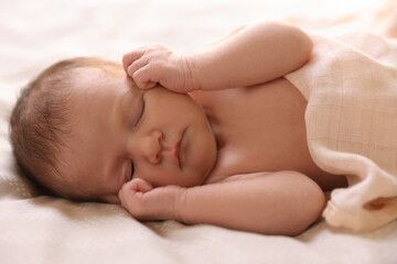 Bedtime. Cute little baby sleeping in bed indoors