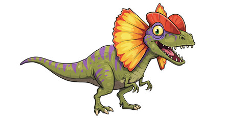 Cartoon Dilophosaurus With Vibrant Colors Displaying A Striking Frill In A Vector Art Style