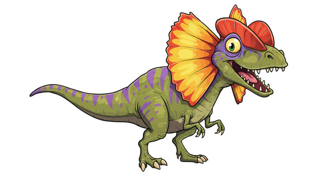 Cartoon Dilophosaurus With Vibrant Colors Displaying A Striking Frill In A Vector Art Style