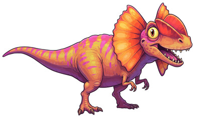 Fototapeta premium Vibrant Vector Art Showcases A Cartoon Dilophosaurus With An Orange Frill And A Playful Expression