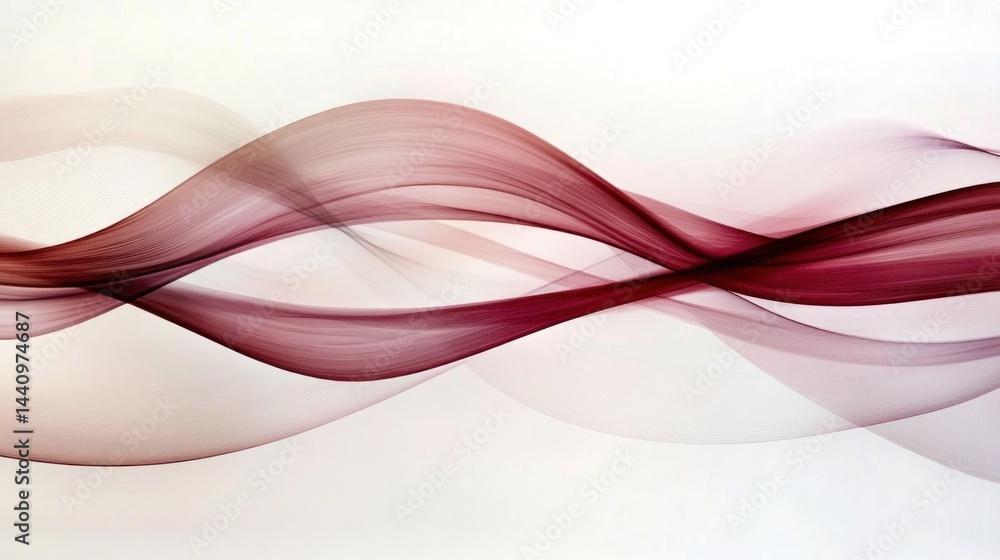 Poster abstract crimson and mauve flowing lines on a light background.