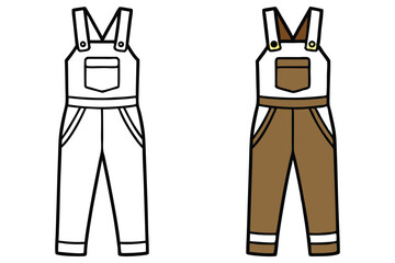 Clip art of overall sketch with pocket and button, brown and black outline on white