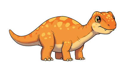 Cartoon Illustration Of A Friendly Megalosaurus Dinosaur With Orange Skin And Yellow Spots On White