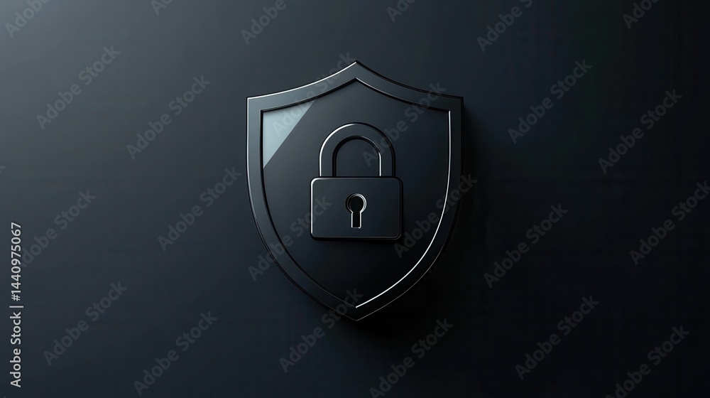 Poster good icon. shield with padlock icon representing security in a minimalist design and black outline