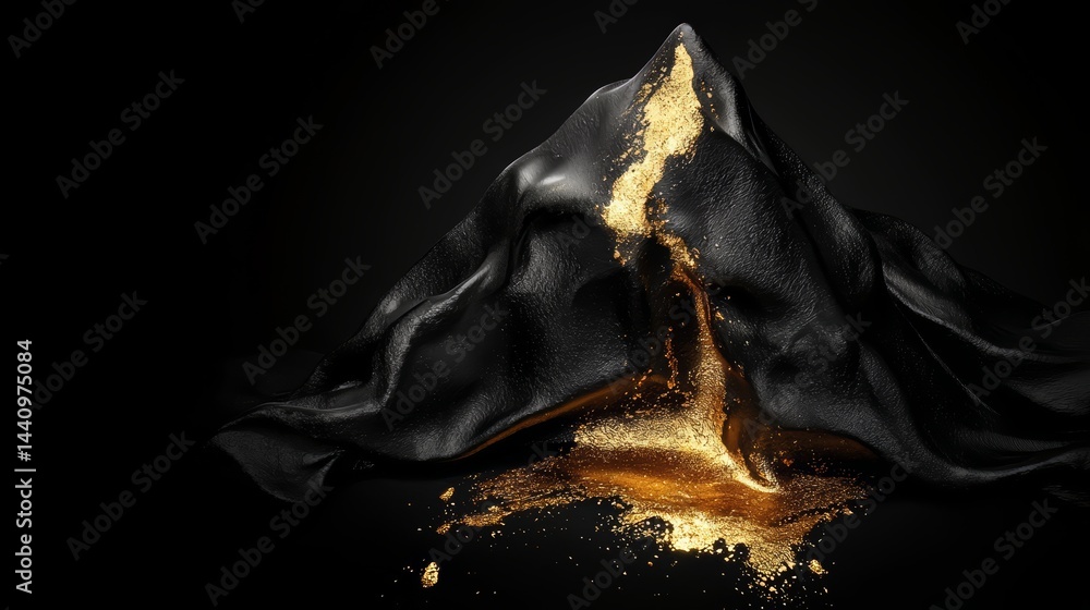 Aufkleber black mountain with gold lava flowing out of it. the image has a dark and mysterious mood