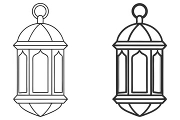 Two Decorative Lanterns Outline with Handle and Dome Roof on White Background