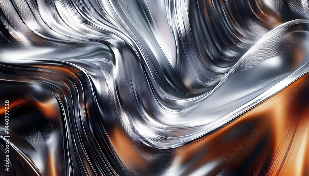 Poster abstract design with chrome effect wave background